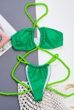 Зеленый Сексуальный однотонный купальник в стиле пэчворк с открытой спиной (с прокладками)