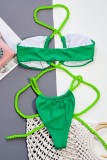 Green Sexy Solid Bandage Patchwork Backless Swimwears  (With Paddings)