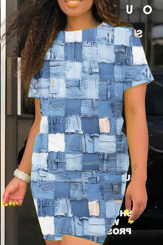 Blue Rainbow Casual Print Basic O Neck Short Sleeve Two Pieces T-shirt Tops And Shorts Sets