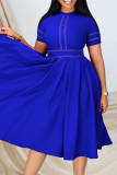 Königsblaue, lässige, einfarbige Patchwork-Kleider mit O-Ausschnitt und A-Linie