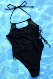 Черный сексуальный однотонный купальник с открытой спиной (с прокладками)