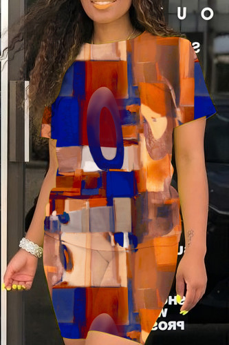 Coffee Rainbow Casual Print Basic O Neck Short Sleeve Two Pieces T-shirt Tops And Shorts Sets