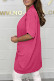 Roze casual effen patchwork gevouwen jurken met V-hals