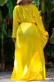 Cardigã amarelo sexy casual sólido para cobrir roupas de banho