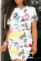 White Yellow Rainbow Casual Print Basic O Neck Short Sleeve Two Pieces T-shirt Tops And Shorts Sets