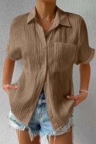Light Brown Casual Solid Patchwork Basic Shirt Collar Tops