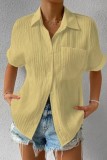 Tops à col de chemise de base en patchwork décontractés jaunes