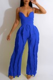 Blue Sexy Casual Solid Tassel Backless Spaghetti Strap Sleeveless Two Pieces