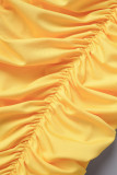 Желтый сексуальный повседневный однотонный с открытой спиной складной ремешок без рукавов из двух частей