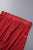 Rojo sexy sólido vendaje patchwork transparente conjuntos de 3 piezas