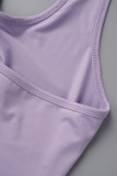 Фиолетовый сексуальный повседневный однотонный комбинезон с открытой спиной и лямкой на шее