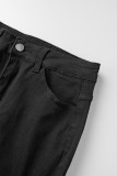 Jeans skinny preto casual liso rasgado cintura alta