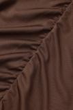 Marrom escuro sexy sólido patchwork alça espaguete saia um degrau vestidos tamanho grande