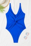 Blaue sexy einfarbige Patchwork-Badebekleidung (mit Polsterungen)
