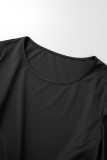 Vestidos de falda de un paso con cuello en O de patchwork sólido casual negro