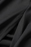 Vestidos de saia lápis preto sexy sólido patchwork (incluindo a manga)