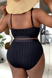 Roupa de banho preta sexy lisa sem costas com alças espaguete plus size