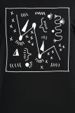 Schwarze T-Shirts mit lässigem Basis-Print, Patchwork-Fell und Buchstaben mit O-Ausschnitt