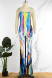 Colour Sexy Print Patchwork Spaghetti Strap Straight Jumpsuits
