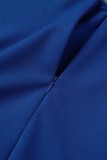 Bleu royal décontracté solide bandage patchwork col oblique robes de ligne A