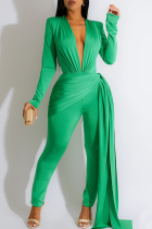 Groen Sexy Casual Solide Patchwork V-hals Normale jumpsuits