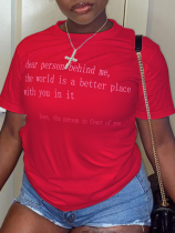 T-shirt con collo a lettera O patchwork stampa semplicità casual rossa