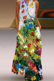 Цветные повседневные элегантные принты в стиле пэчворк с V-образным вырезом и линиями платьев
