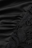 Robes de jupe crayon à licou en patchwork solide noir sexy (y compris la manche)