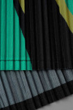 レイクブルー カジュアル プリント パッチワーク V ネック ペンシル スカート プラス サイズ ドレス