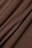 Marrón oscuro sexy sólido patchwork correa de espagueti falda de un paso vestidos de talla grande