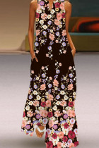 Schwarz-Rosa, lässig, elegant, bedruckt, Patchwork-Kleider mit V-Ausschnitt und A-Linie