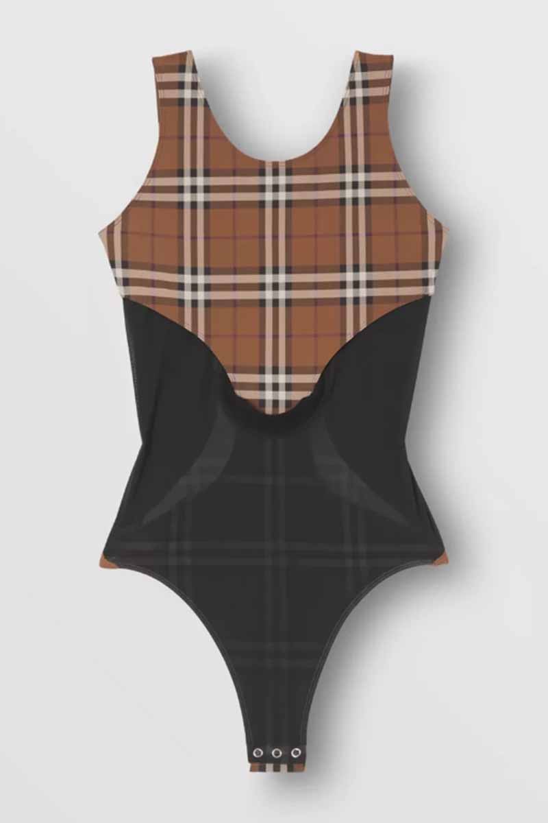 

Brown Sexy Striped Patchwork See-through Swimwears