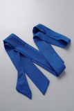Koningsblauw Casual Effen bandage Patchwork Schuine kraag A-lijn jurken