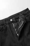 Schwarze, lässige, solide, zerrissene Skinny Denim Jeans mit hoher Taille