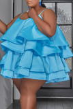 Beige Sexig Solid Volang Spaghetti Strap Cake Skirt Plus Size Klänningar