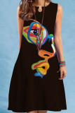 Цветные повседневные платья в стиле пэчворк с принтом и круглым вырезом
