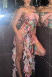 Vestidos irregulares sem alças com estampa sexy colorida
