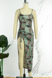 Camouflage Sexy Print Patchwork Slit Spaghetti Strap Sling Dress Dresses