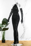Черные сексуальные однотонные лоскутные платья с юбкой-карандаш на бретельках (включая рукав)