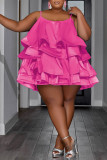 ベージュ セクシー ソリッド フラウンス スパゲッティ ストラップ ケーキ スカート プラス サイズ ドレス