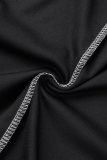 Черная повседневная однотонная повязка в стиле пэчворк на молнии с круглым вырезом с коротким рукавом из двух частей