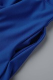 Vestidos de bandagem sólida casual azul royal patchwork gola oblíqua A