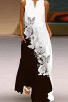 Black White Casual Elegant Print Patchwork V Neck A Line Dresses