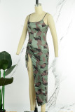 Камуфляжное сексуальное платье с принтом в стиле пэчворк с разрезом на бретельках и платьями на бретельках
