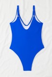 Blaue sexy einfarbige Patchwork-Badebekleidung (mit Polsterungen)
