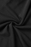 Black Casual Solid Basic Turtleneck Regular Jumpsuits