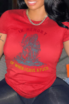 Camisetas con cuello en O y letras de patchwork de calavera con estampado vintage de calle rojo