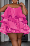 ベージュ セクシー ソリッド フラウンス スパゲッティ ストラップ ケーキ スカート プラス サイズ ドレス