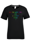 Svart Casual Base Print Patchwork T-shirts med bokstaven O-ringning