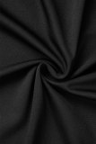 Черные повседневные однотонные лоскутные платья с круглым вырезом и юбкой на один шаг